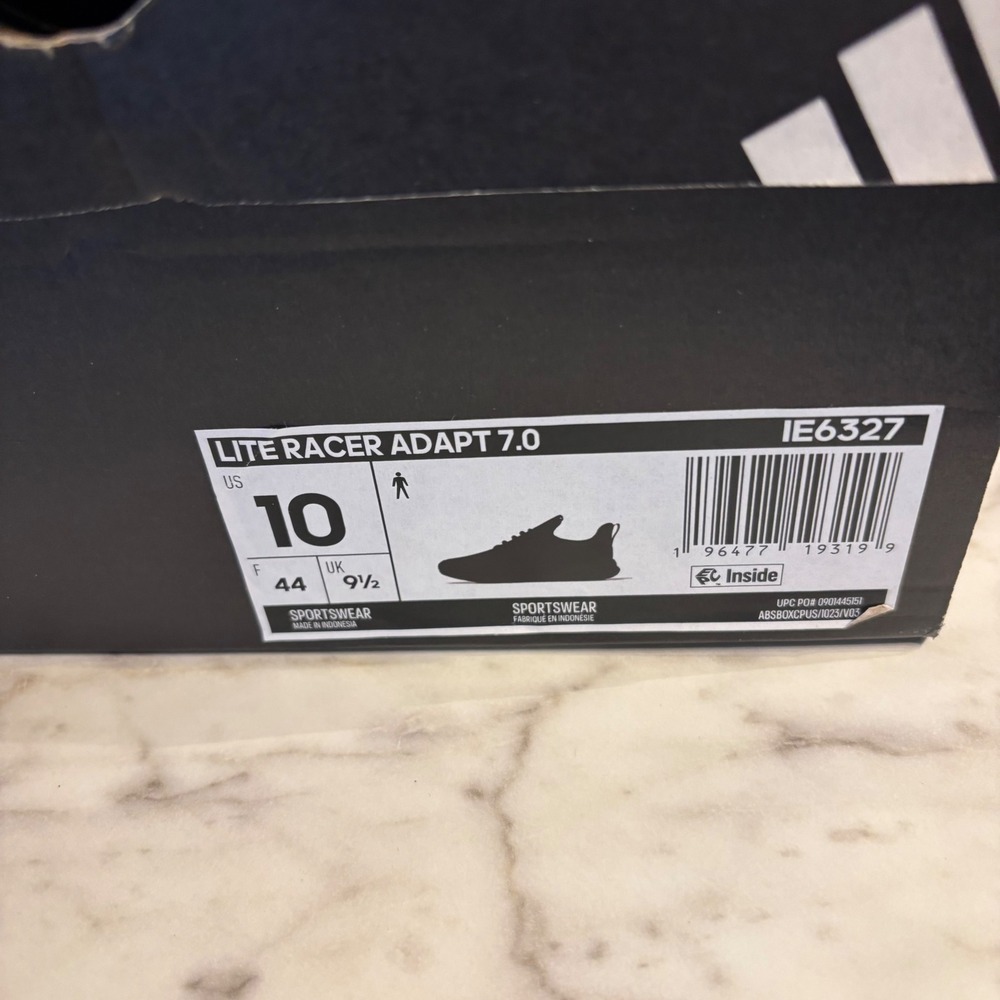 Adidas Lite Racer Adapt 7.0 Mens Sneakers Black Grey Slip On IE6327 Size 10 NEW - Picture 2 of 7